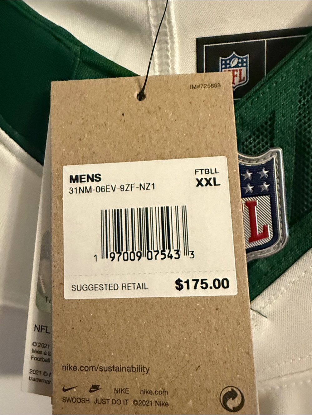 Nike New York Jets White Football Jersey with Green 32 - Picture 5 of 5